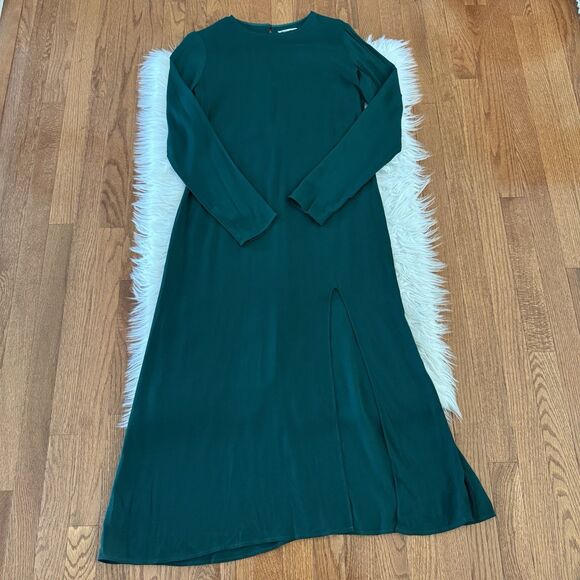 Reformation Midi Dress Womens Size 8 Emerald Green Long Sleeve Side Slit Holiday - Picture 2 of 9